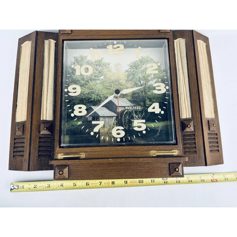 Vintage 70s Rustic Wall Clock Quartz MCM Lake Lodge Mill Cottage Cabin Decor